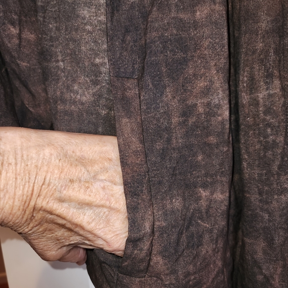 Eileen Fisher Brown Silk Bomber Style Open Front Jacket Size XL Pockets Classy - Picture 6 of 11